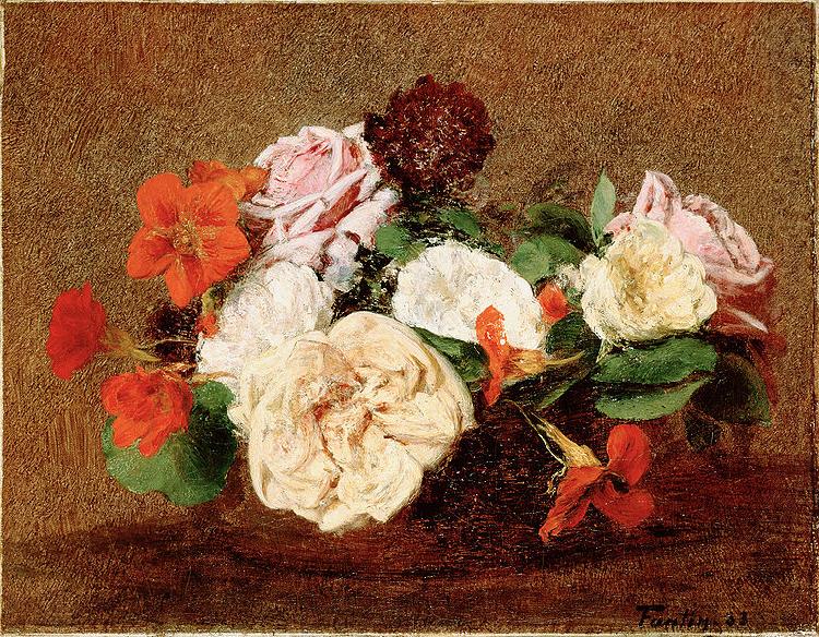 Henri Fantin-Latour Roses and Nasturtiums in a Vase china oil painting image